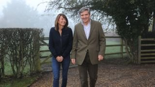 Parents of Kate Middleton, Michael and Carole Middleton, make a statement following the engagement of their daughter to Prince William, outside their home near the village of Bucklebury on November 16, 2010